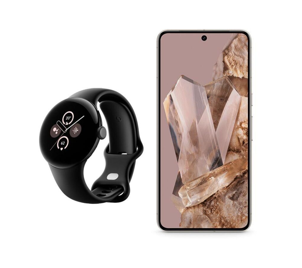 Google Pixel 8 Pro (256 GB, Porcelain) & Pixel Watch 2 WiFi with Google Assistant (Black) Bundle, White