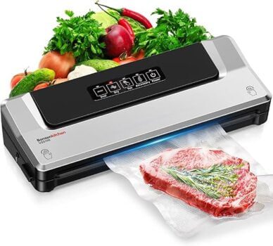 Bonsenkitchen Vacuum Sealer, Fast-Compact Vacuum Sealer Machine, Globefish Technology for High-Speed Continuous Working, Multi-Functional Food Vacuum Sealer with Vacuum Bags & Accessory Hose, Silver