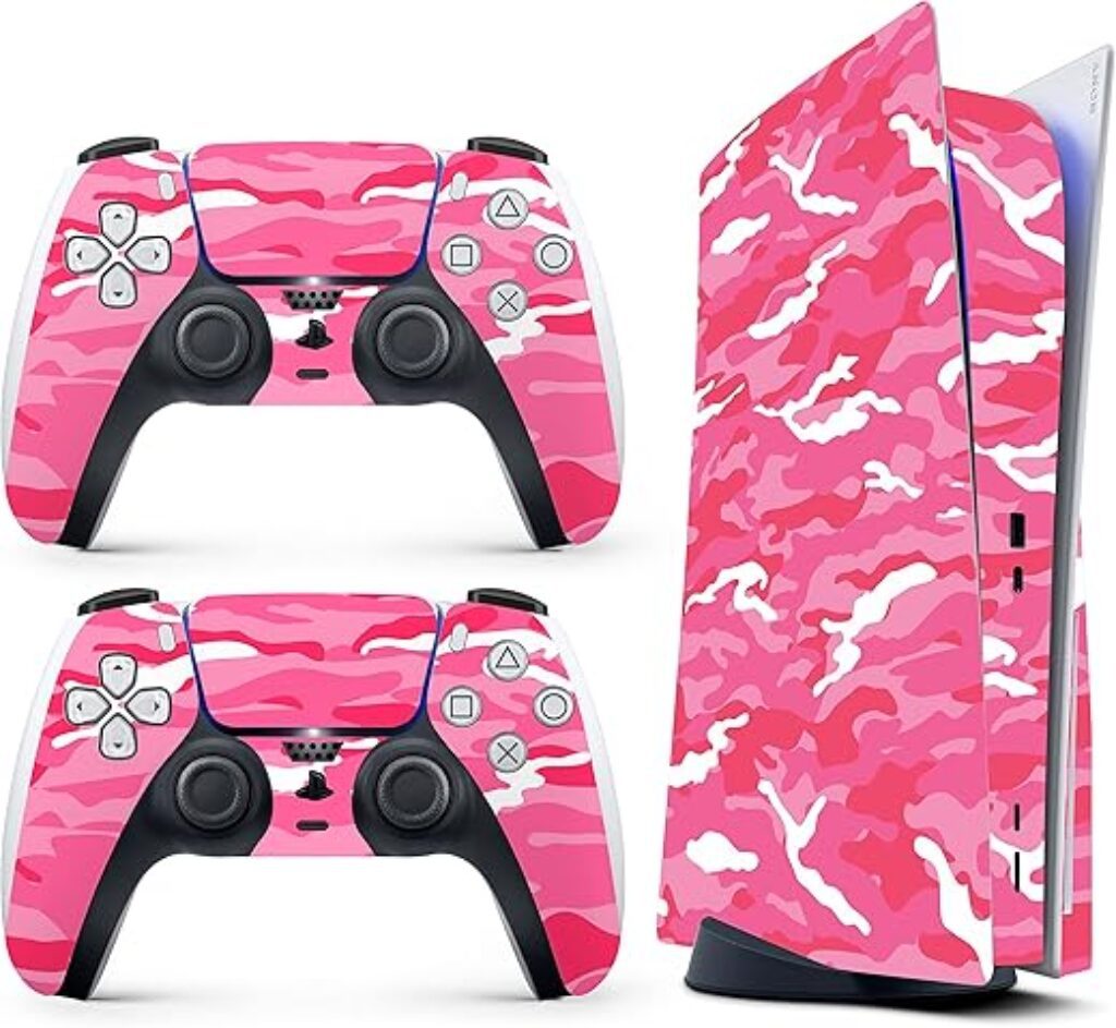 HK Studio PS5 Skin, Pink Camo - Protective Vinyl Cover for Playstation 5 Disc Edition Console & Controller, Waterproof, Ultra-Thin, Scratch-Resistant, Personalized Gaming Accessory