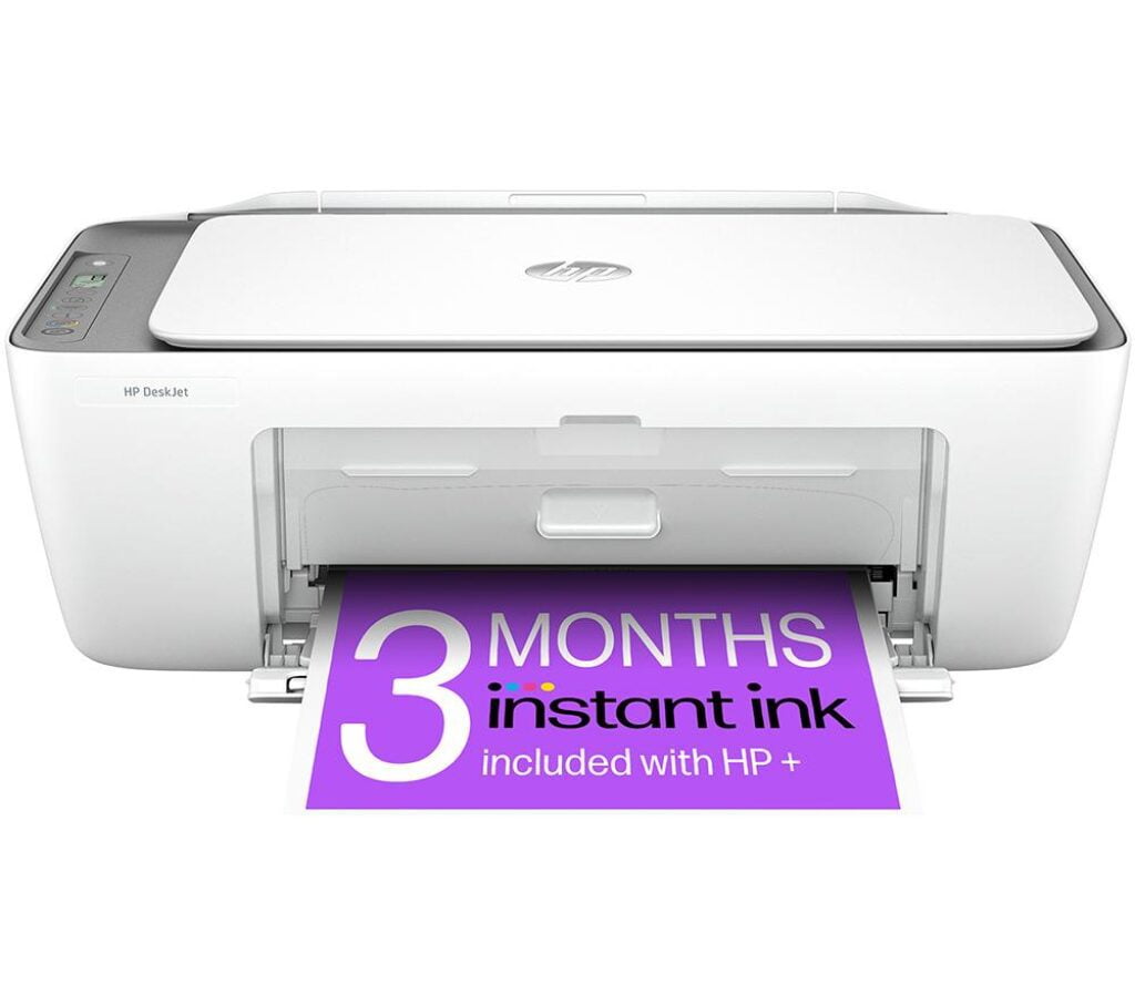 HP DeskJet 2820e All-in-One Wireless Inkjet Printer & Instant Ink with HP, Silver/Grey,White