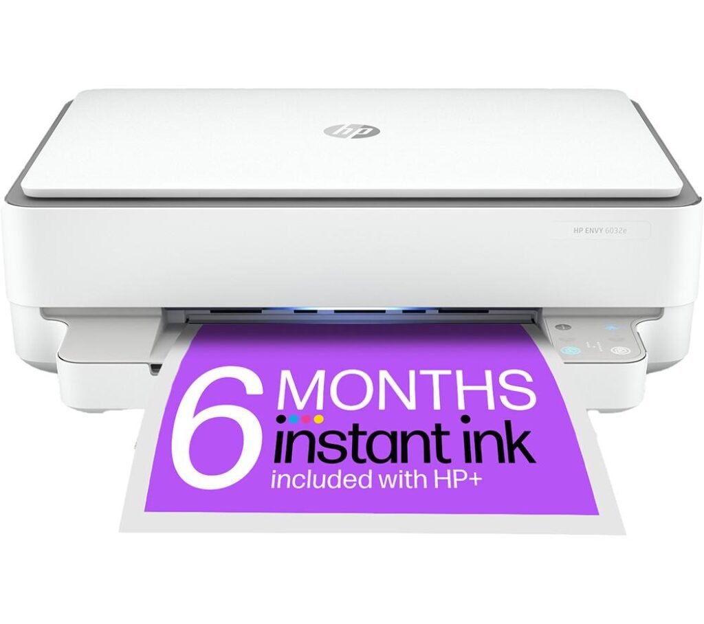 HP ENVY 6032e All-in-One Wireless Inkjet Printer & Instant Ink with HP, White,Silver/Grey