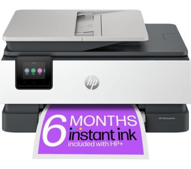 HP OfficeJet Pro 8124e All-in-One Wireless Inkjet Printer & Instant Ink with HP, White,Silver/Grey