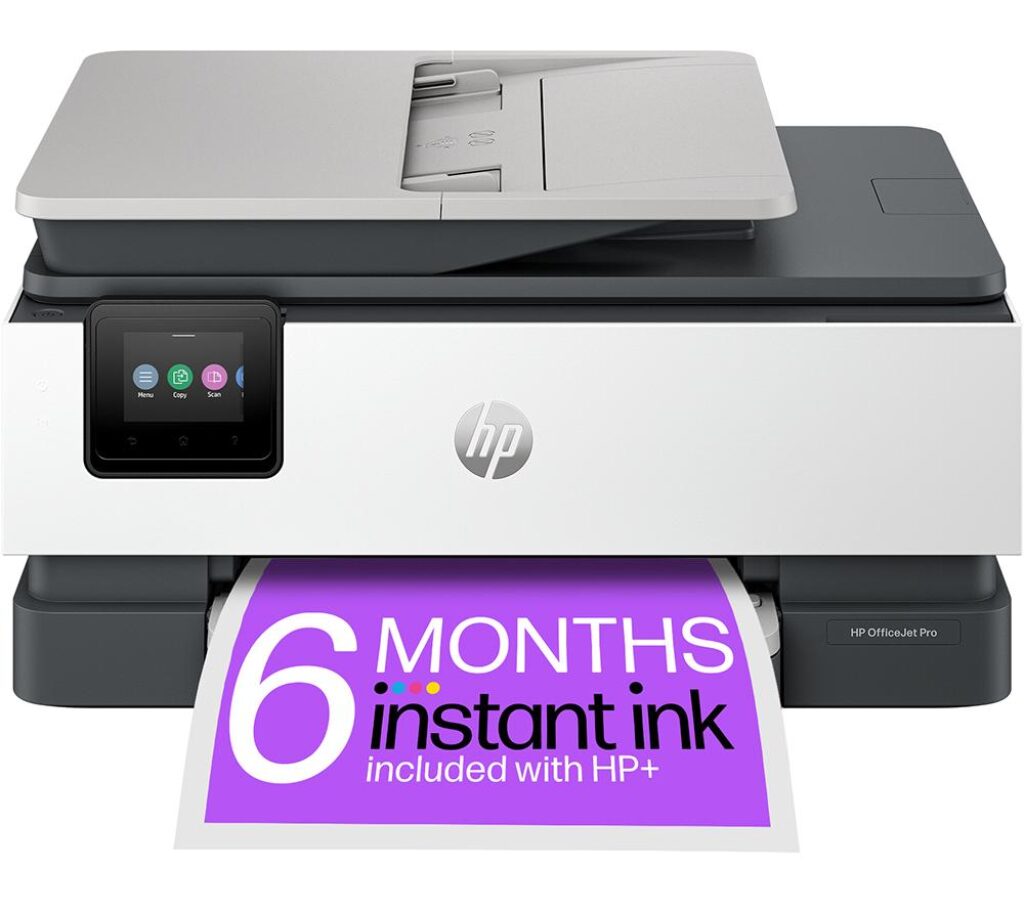 HP OfficeJet Pro 8134e All-in-One Wireless Inkjet Printer with Fax & Instant Ink with HP, White,Silver/Grey