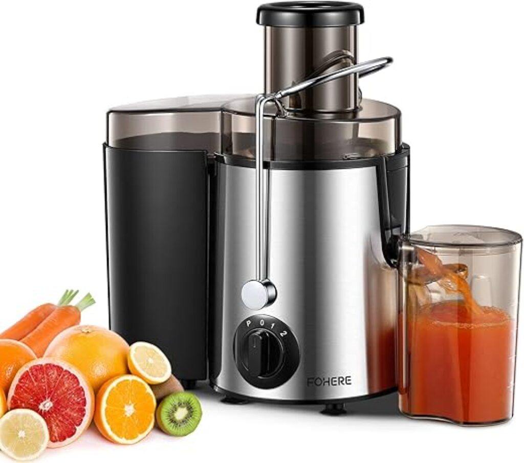 Juicer FOHERE Juicer Machines Vegetable and Fruit, Centrifugal Juicer with 3 Speed Control, Upgraded 400W Motor, Brush Included Easy to Clean