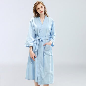 Men Women Plus Size Lounge Waffle Bathrobe Sleepwear, M / Women / Sky Blue