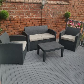 Samuel Alexander Luxury Sturdy Black Rattan Garden Sofa Set With Chairs 4 Piece Rattan Furniture Set Lounger, Includes Sofa, 2 Chairs And Coffee Table