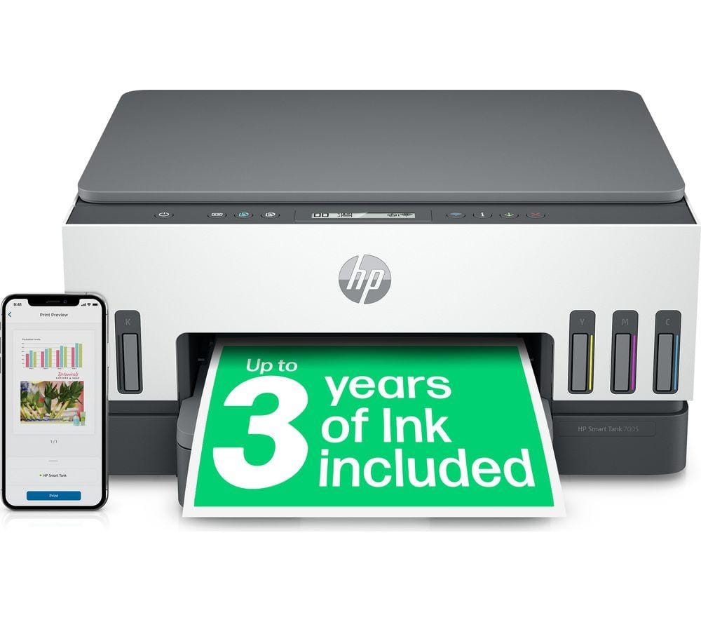 HP Smart Tank 7005 All-in-One Wireless Inkjet Printer, White,Silver/Grey