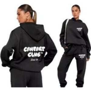 Black Women's White Fox  Hooded Sweatshirt and Pants Set - Thick and Cosy w/ 7 Sizes & 6 Colours | Wowcher