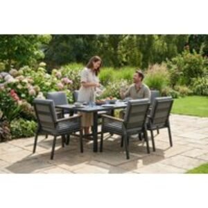 6 Seater Aluminium Weather-Resistant Garden Dining Set - Modern Anthracite Outdoor Furniture | Wowcher