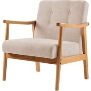 Linen-Upholstered Wooden Armchair - Rubberwood Frame & Plush Seating | Wowcher