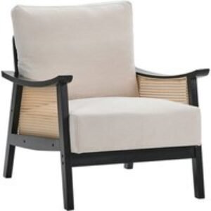 Mid-Century Rattan Armchair with Cushioned Seat and Sturdy Wood Frame | Wowcher