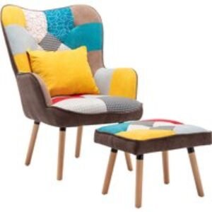 Wingback Armchair Set with Footstool and Lumbar Pillow for Comfort | Wowcher