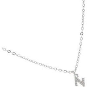 LUXENTER Personalised 'N' Necklace - Rhodium-Plated Silver Chain with Cubic Zirconia Pendant | Wowcher
