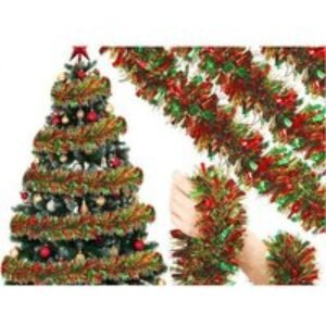 Luxury 5M Pre-Lit Christmas Tinsel Garland with Battery String Lights | Wowcher