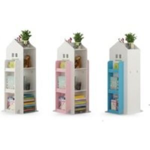 House-Shaped 360° Rotating Kids' Freestanding Bookcase with 10 Shelves - Pink