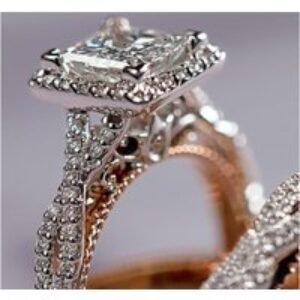 Rose Gold Princess Cut Zircon Diamond Engagement Ring Trio - 925 Sterling Silver Wedding Set | Wowcher