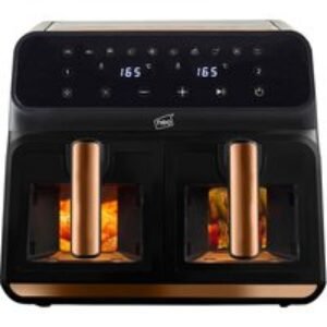 8.5L Family Size Digital Air Fryer with Dual Drawer & Touch Control Panel - Copper or Black - Optional Window | Wowcher