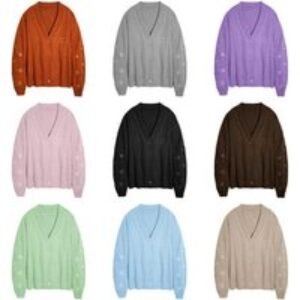 Unisex Black Taylor Swift  Initial Embroidered Loose V-Neck Cardigan - 4 Sizes & 9 Colours | Wowcher