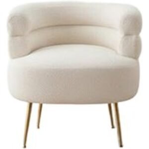 Curved Upholstered Accent Chair with Cream Teddy Fur & Gold Legs | Wowcher