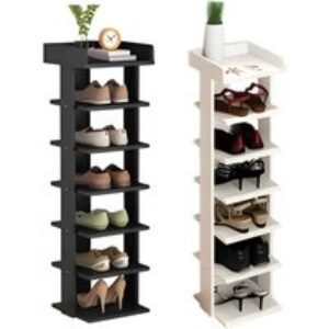 Black 7-Tier Wooden Shoe Rack for Entryways & Bedrooms | Wowcher