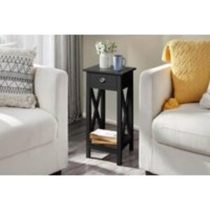 Wooden One Drawer Slim Console Table with Vintage X-Frame Sides - Black or White | Wowcher