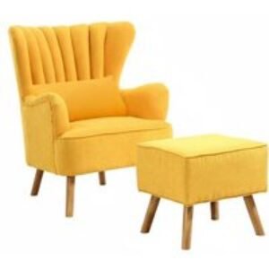 Contemporary Faux Wool Upholstered Wingback Armchair with Footstool | Wowcher