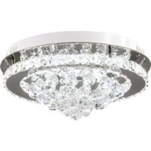 Round Crystal Droplet Flush Mount LED Ceiling Light - Dimmable Brightness & Remote Included | Wowcher