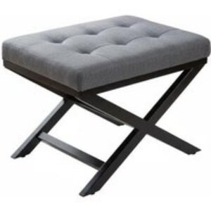 Classic Linen Buttoned Footstool with Modern X-Shaped Rubberwood Legs | Wowcher
