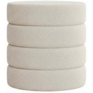 Round Channel Footstool with Plush Teddy Bear Fur Upholstery | Wowcher