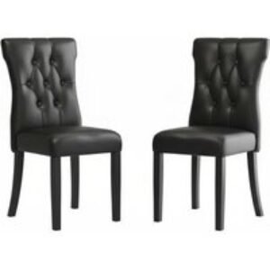 Set of 2 Black Leather High Backrest Dining Chairs | Wowcher