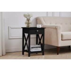 Wooden Bedside Table with Drawer in Classic Black or White | Wowcher