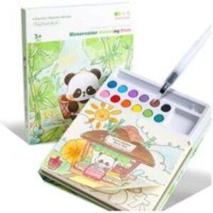 Watercolour Colouring Book for Kids (Ages 4+) - Creative Art Set with 12 Pigment Blocks & Brush | Wowcher