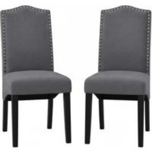 Set of 2 Grey Velvet High-Back Dinning Chair | Wowcher