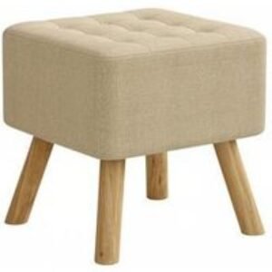 Linen Fabric Padded Wooden Leg Footstool with Durable Pine Base | Wowcher