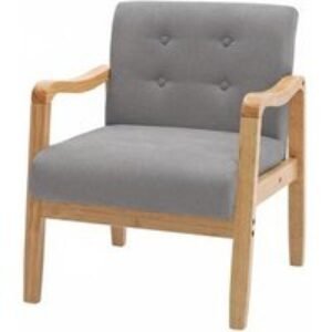 Spacious Modern Upholstered Armchair with Rubberwood Frame and Linen Fabric | Wowcher