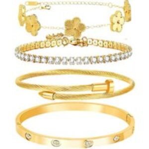 Van Cleef and Cartier  Titanium Steel 4 Piece Bracelet Stack Set | Wowcher