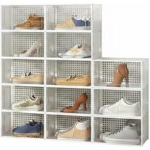 12-Pack White Foldable & Stackable Shoe Boxes with Transparent Panels | Wowcher