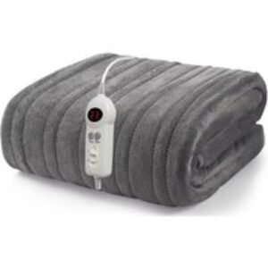 Electric Heated Throw Blanket in Plush Grey with Digital Controls & Timer | Wowcher