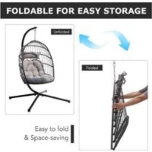 Ergonomic Rattan Foldable Hanging Egg Chair with Stand & Cushion - Indoor/Outdoor
