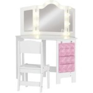 PRICE DROP! Kids White Vanity Table & Stool Set with LED Mirror - MDF