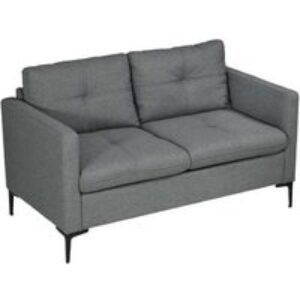 133cm Modern 2-Seater Fabric Sofa with Steel Legs - Dark Grey Loveseat | Wowcher