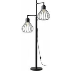 Modern Black 3-Head Industrial Mesh Floor Lamp with Adjustable Dimmer | Wowcher