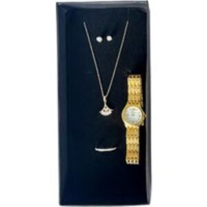 Luxury 4-Piece Gold-Plated Marquise Cluster Jewellery Set with Watch | Wowcher