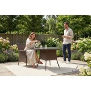 Outdoor Garden Tempered Glass Table with Parasol Hole - Stylish PE Rattan Wicker Finish | Wowcher