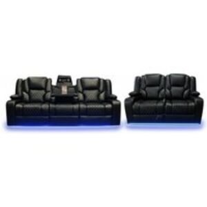 Bentley Cinema Leather 3+2 Seater Electric Reclining Sofa Set | Wowcher