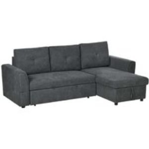 Modern Fabric 3-Seater Corner Sofa Bed with Storage Chaise - Dark Grey Reclining Sofa | Wowcher