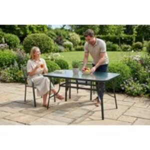 Outdoor Garden Tempered Glass Table with Parasol Hole - Weather-Resistant