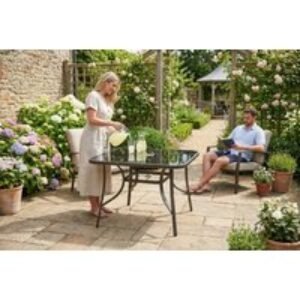 Metal & Glass Outdoor Garden Table with Parasol Hole - Weather-Ready & Durable | Wowcher