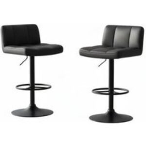 Contemporary 2-Piece Black Faux Leather Adjustable Bar Stool Set | Wowcher