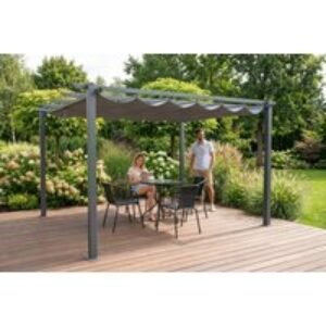 Aluminum Patio Pergola with Retractable Waterproof and UV-Protected Canopy | Wowcher